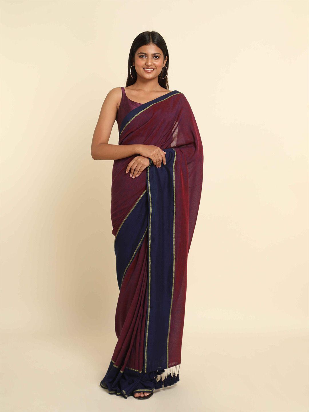 suta maroon & blue colourblocked saree