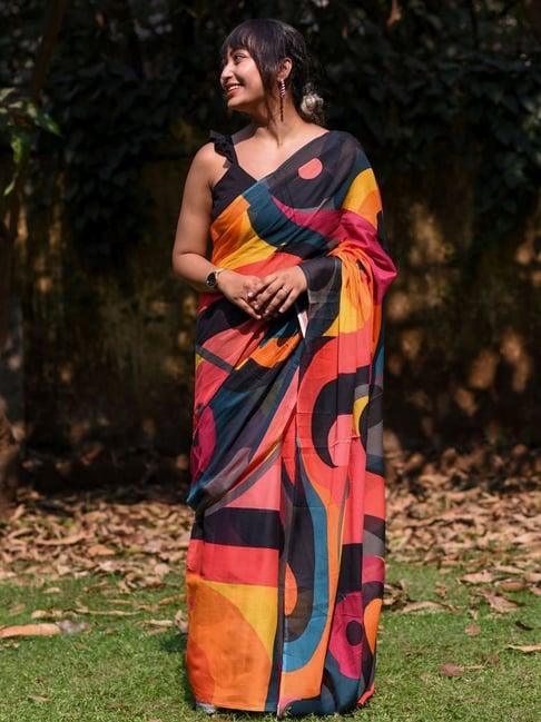 suta multicolored cotton printed saree without blouse