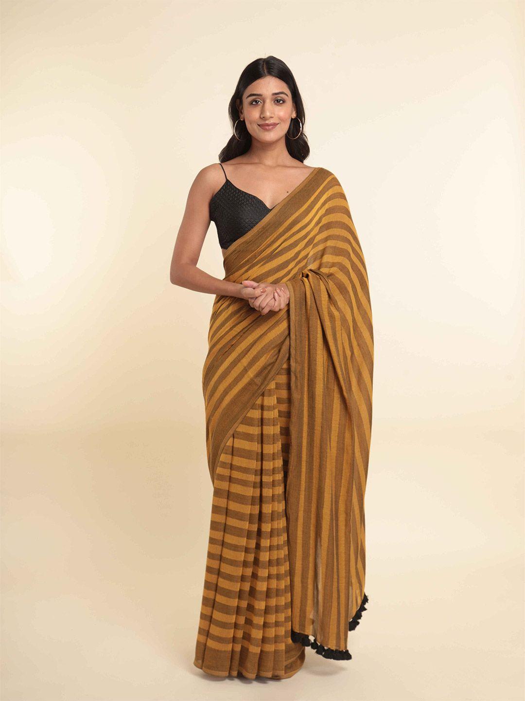suta mustard & black striped saree