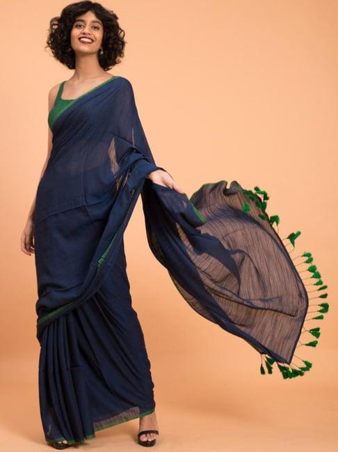 suta navy plain saree without blouse