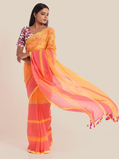 suta orange cotton saree without blouse