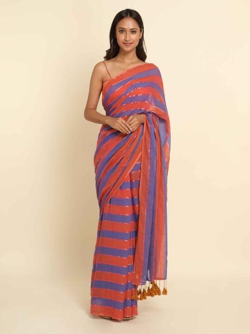 suta orange striped saree without blouse