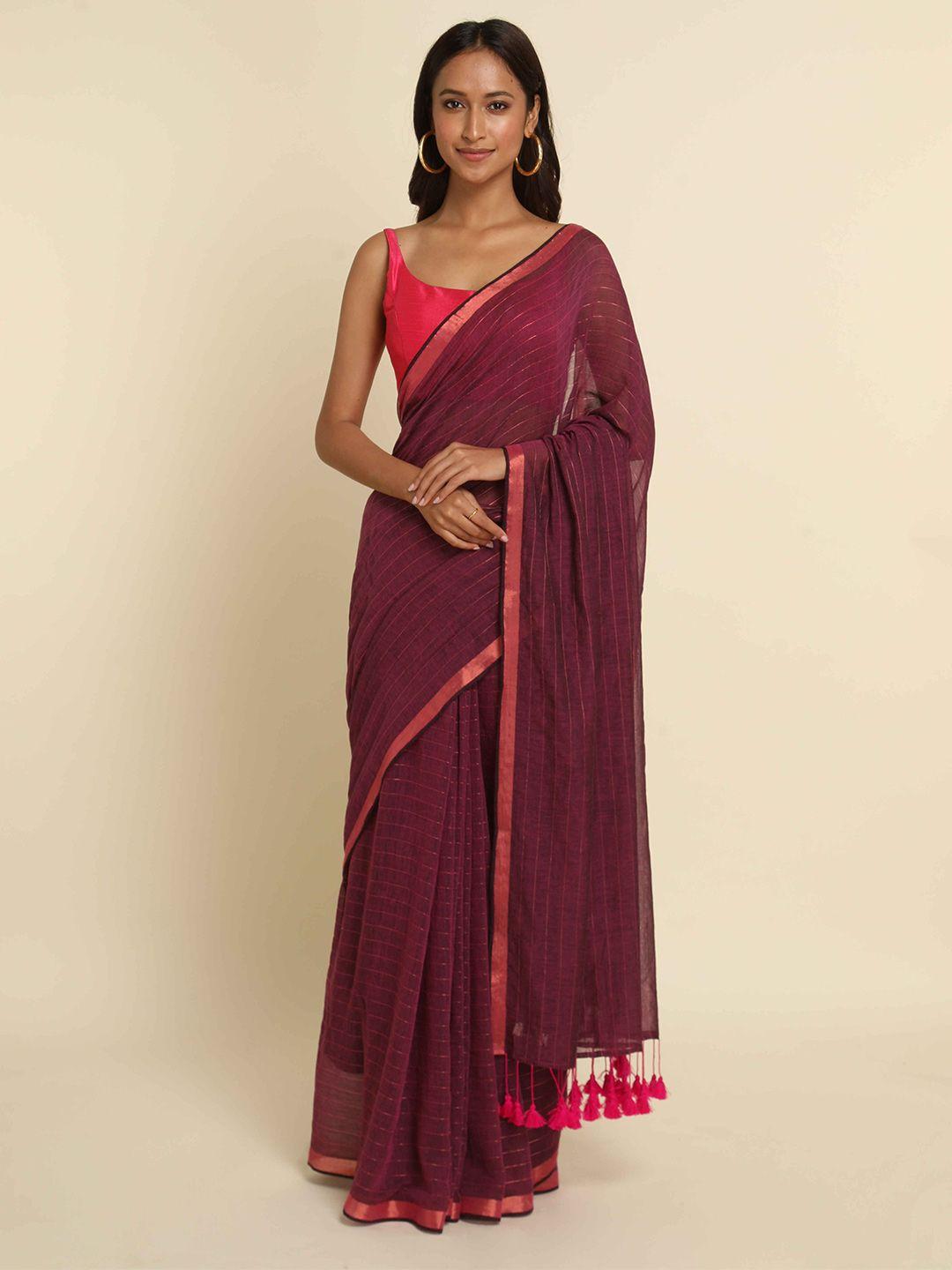 suta pink & copper-toned striped zari saree