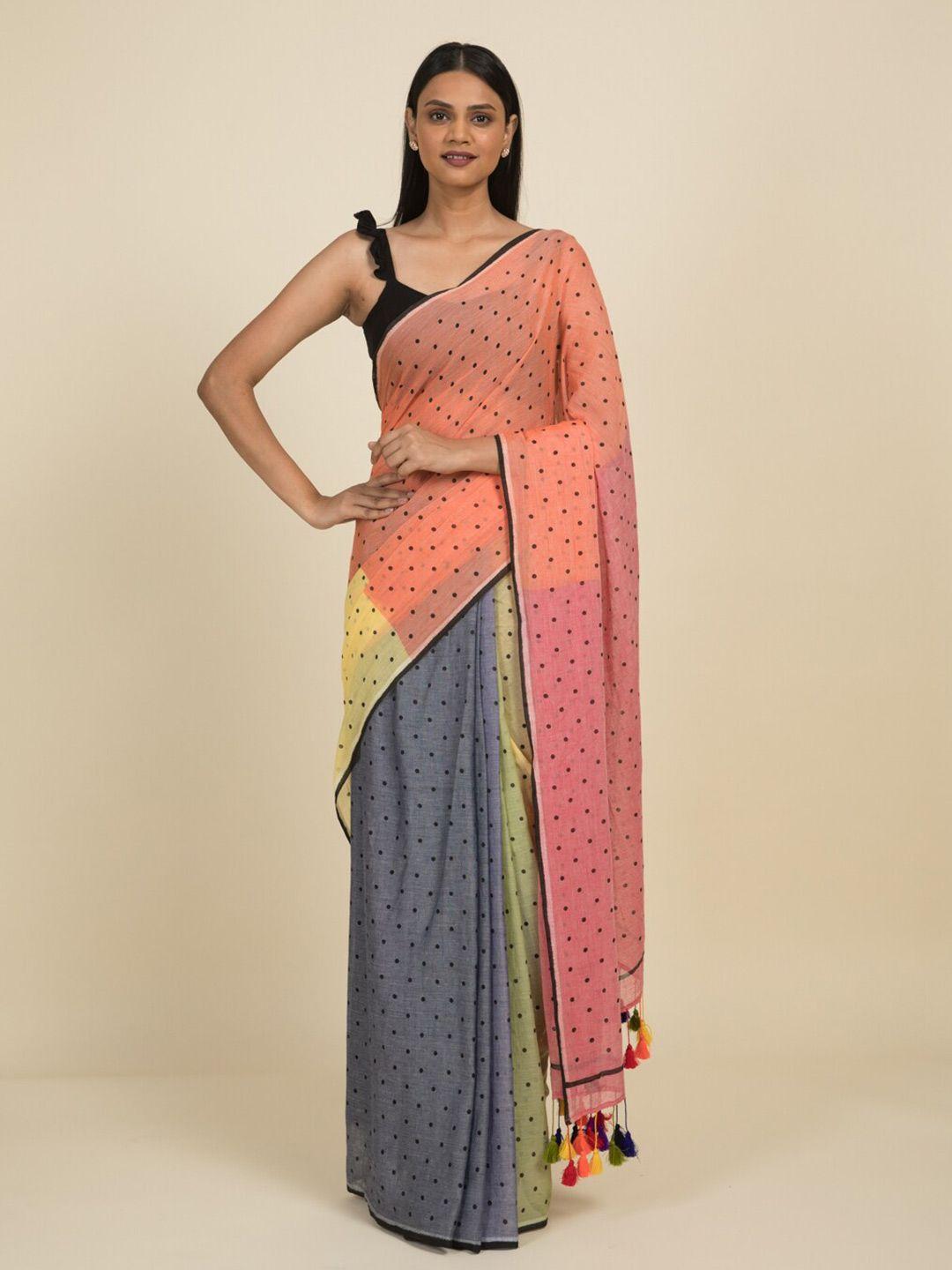 suta pink & grey pure cotton saree