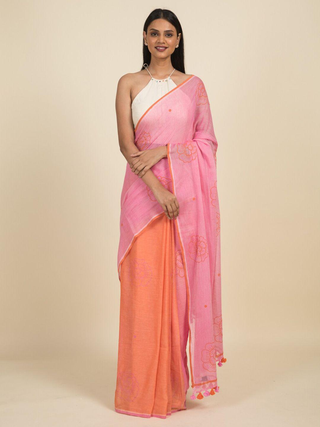 suta pink & orange pure cotton saree