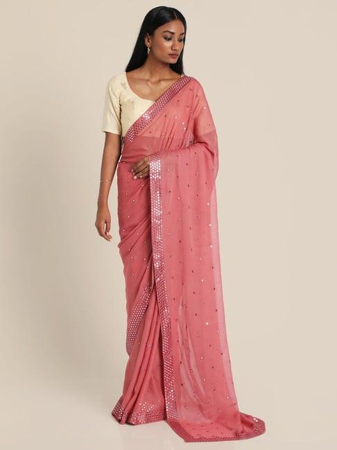 suta pink embellished saree without blouse