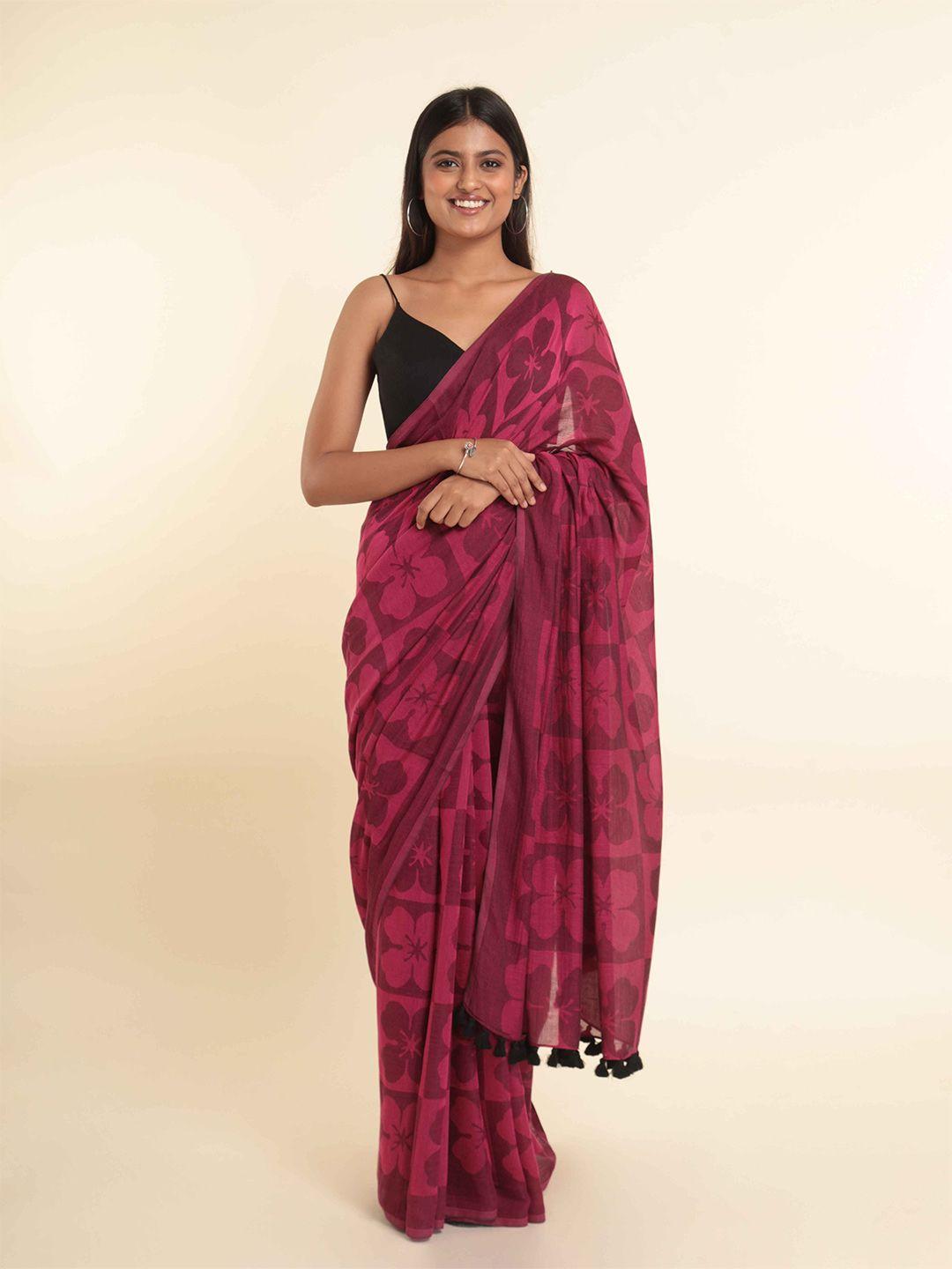 suta pink floral printed saree