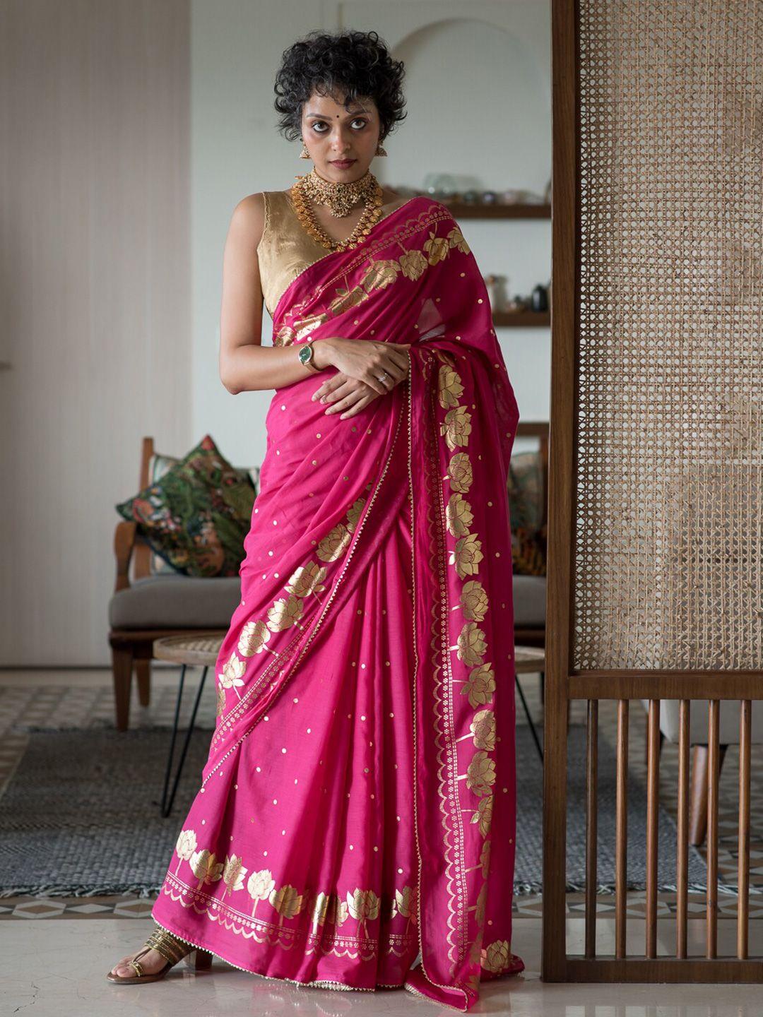 suta polka dot printed embellished saree