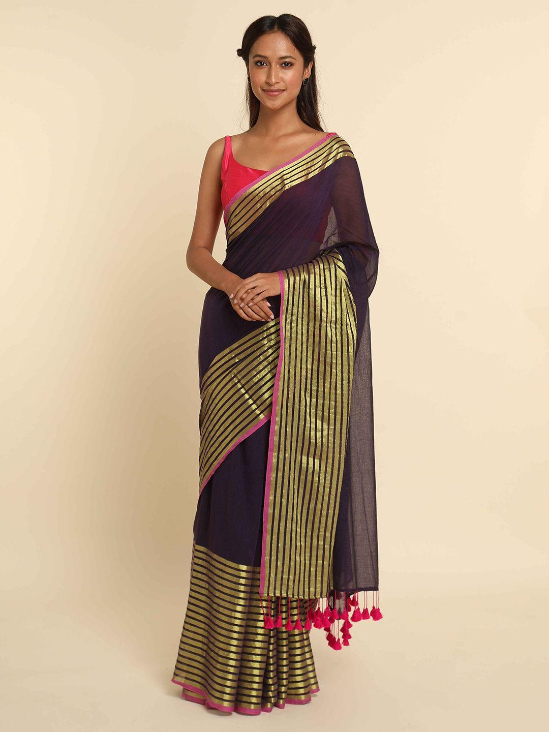 suta purple & gold-toned solid saree