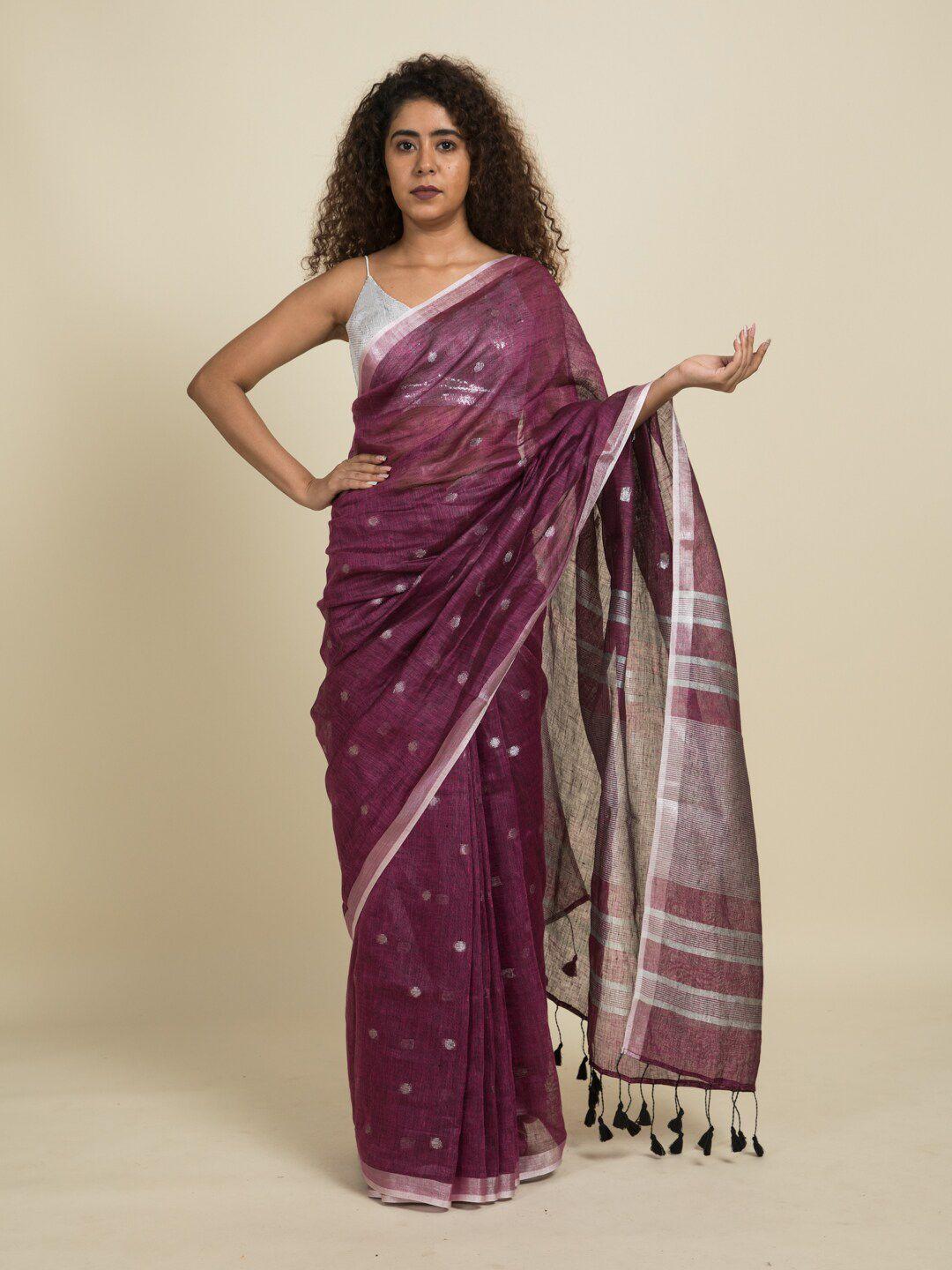 suta purple & silver linen blend saree