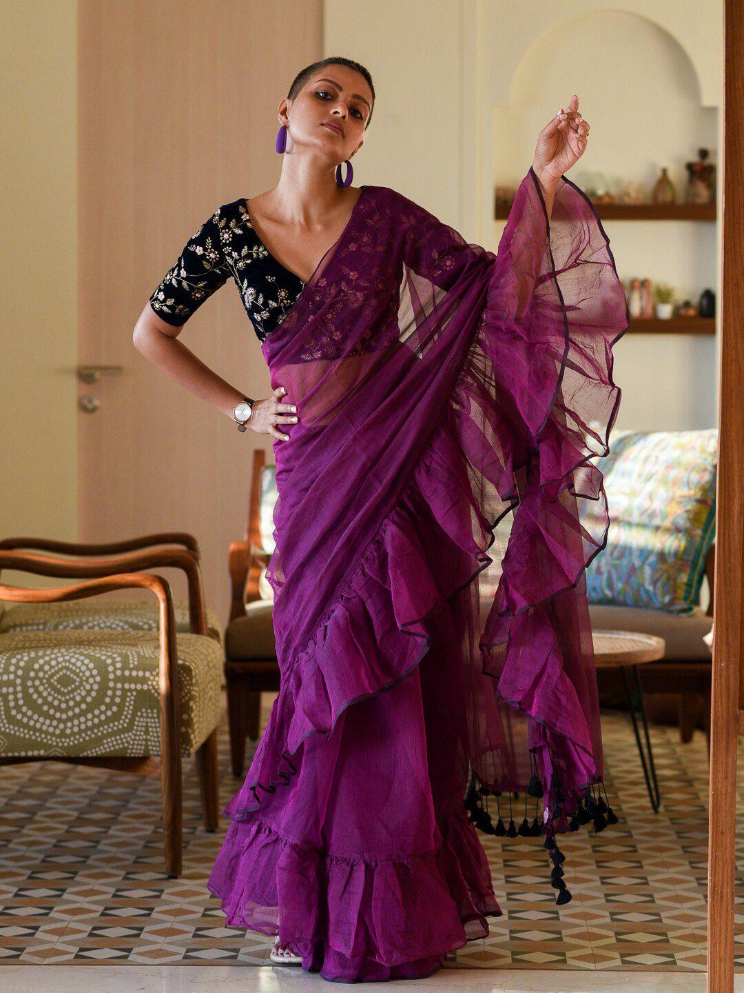 suta purple cotton blend saree
