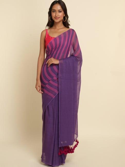 suta purple cotton striped saree without blouse