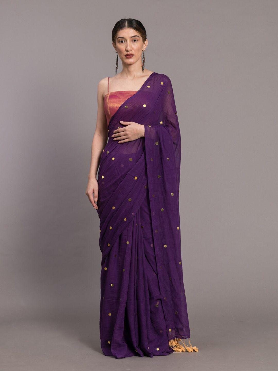 suta purple embellished sequinned pure cotton saree