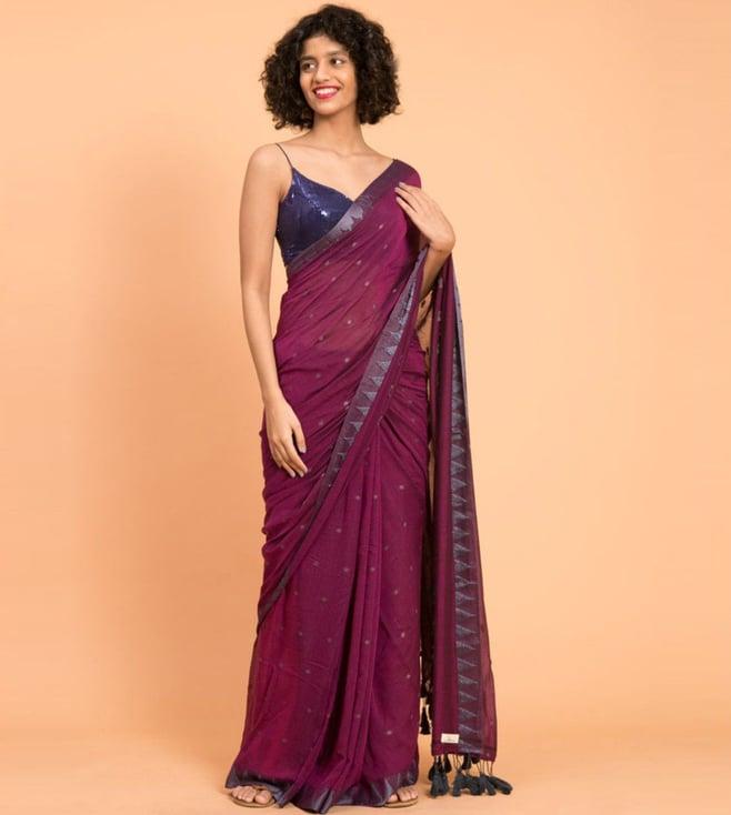 suta purple embroidered saree without blouse