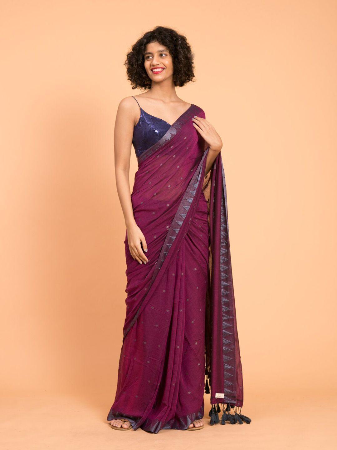 suta purple grey woven design cotton blend saree