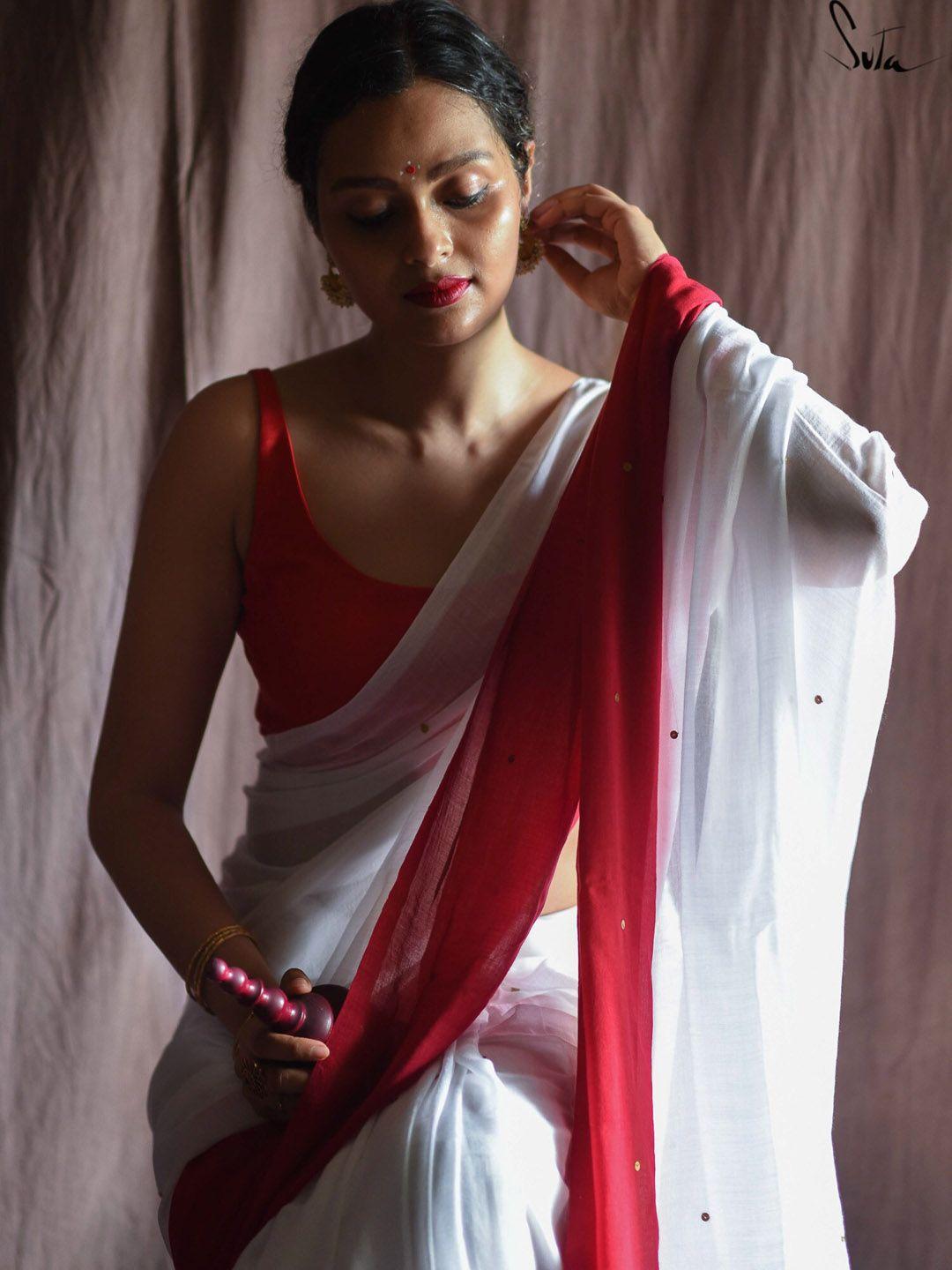suta red solid artificial silk saree blouse