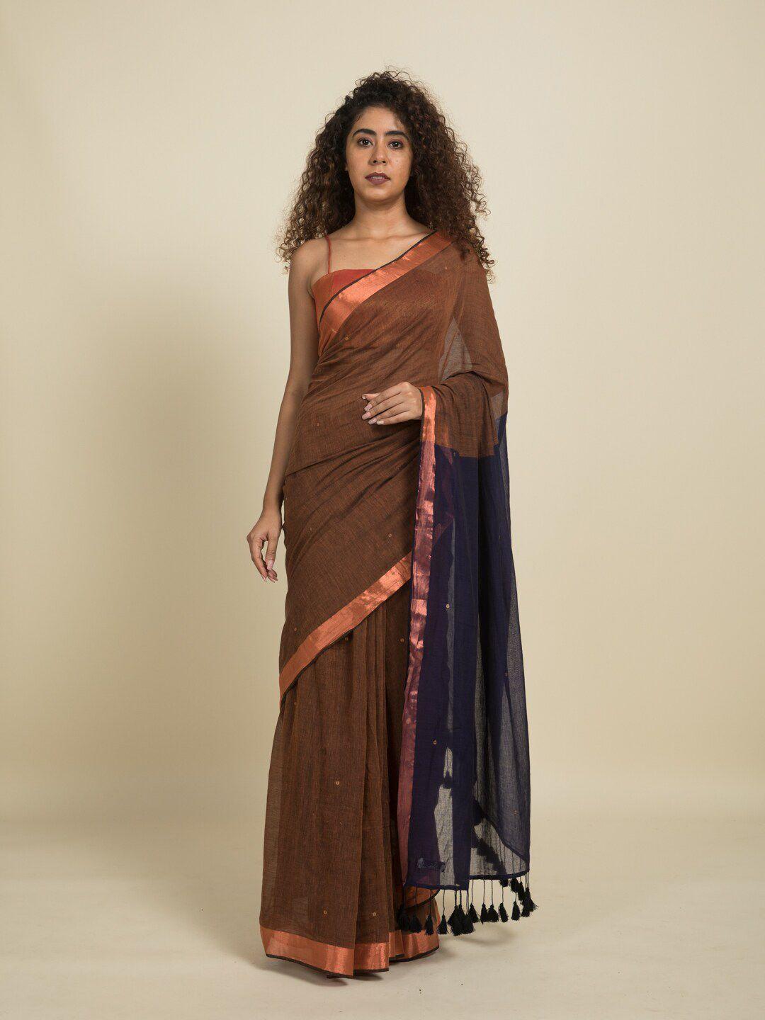 suta rust embellished pure cotton saree