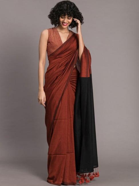 suta rust plain saree without blouse