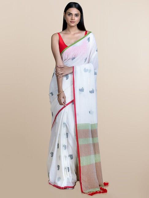 suta white cotton embroidered saree without blouse