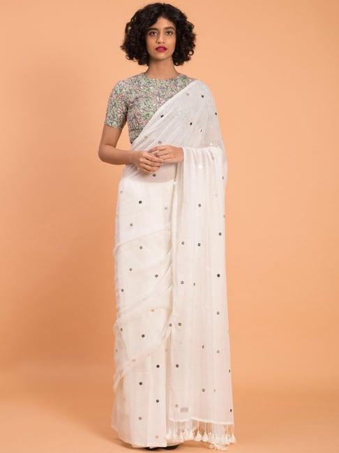 suta white embellished saree without blouse