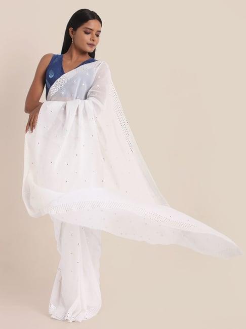 suta white embellished saree without blouse