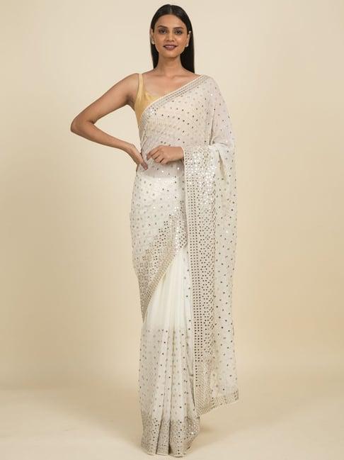 suta white embellished saree without blouse