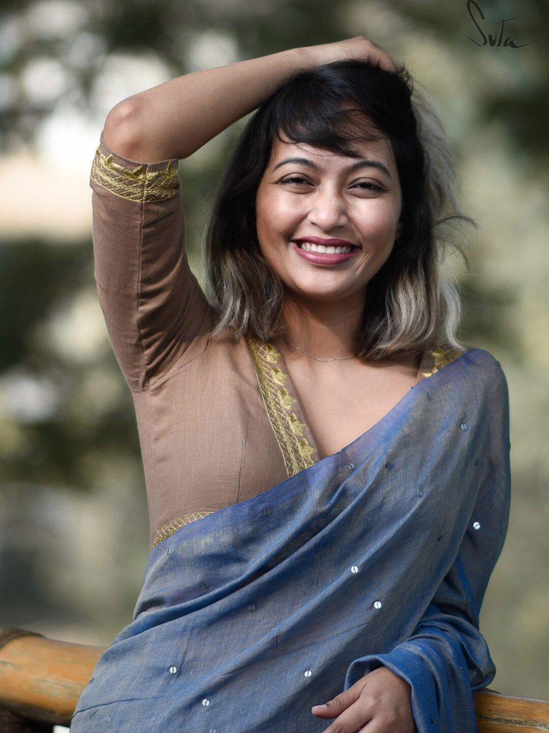 suta women beige woven-design cotton saree blouse