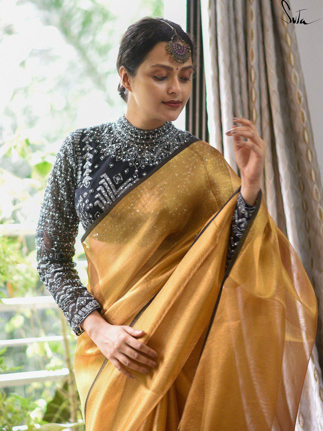 suta women black sequins saree blouse