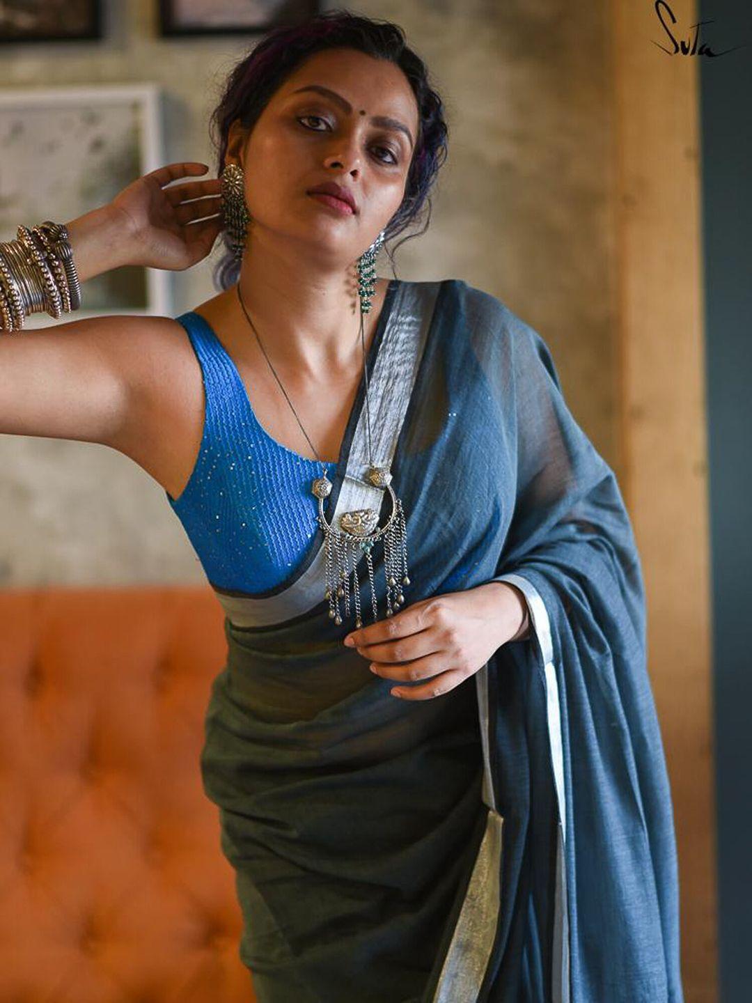 suta women blue embellished saree blouse