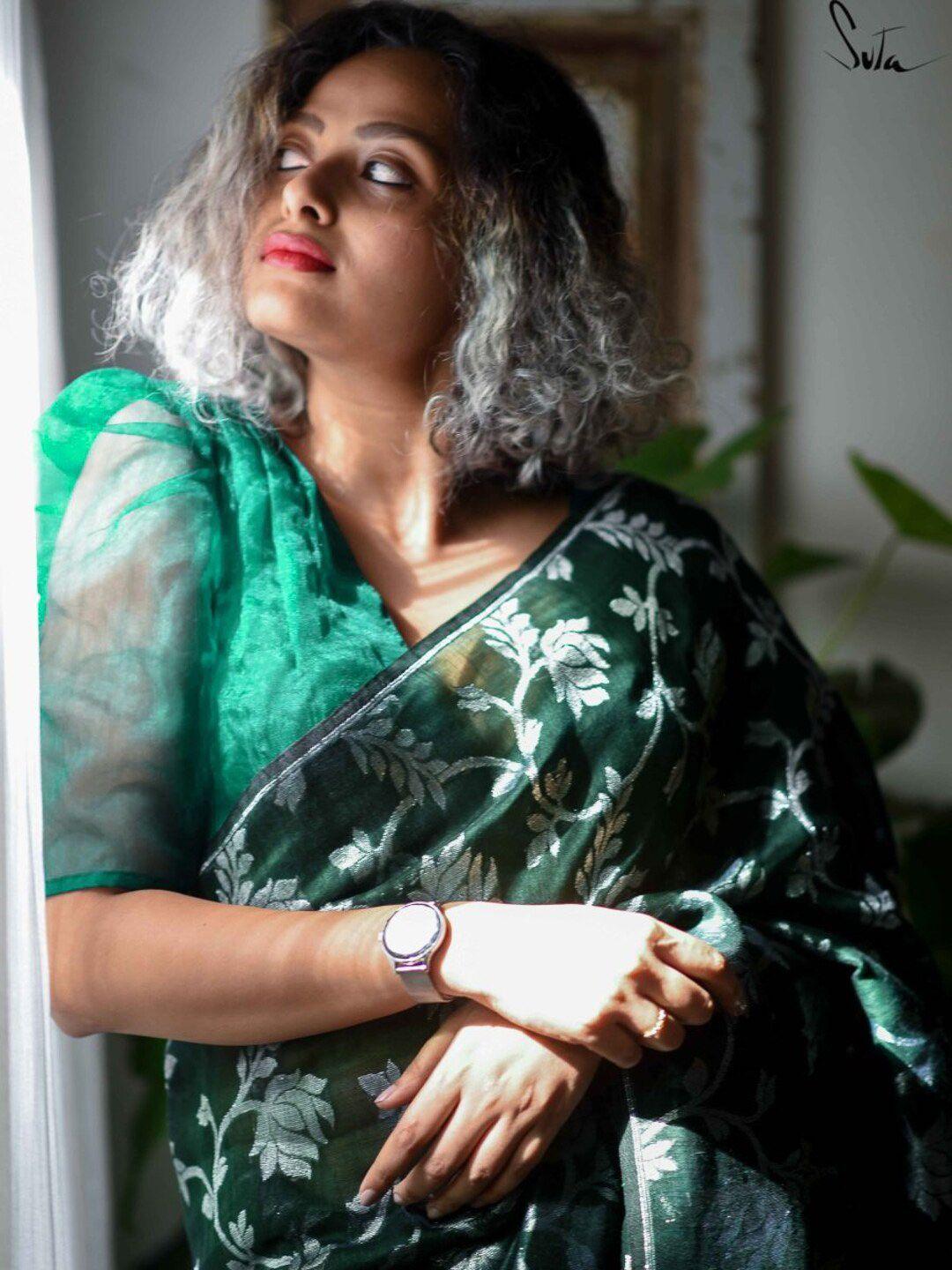 suta women green solid saree blouse