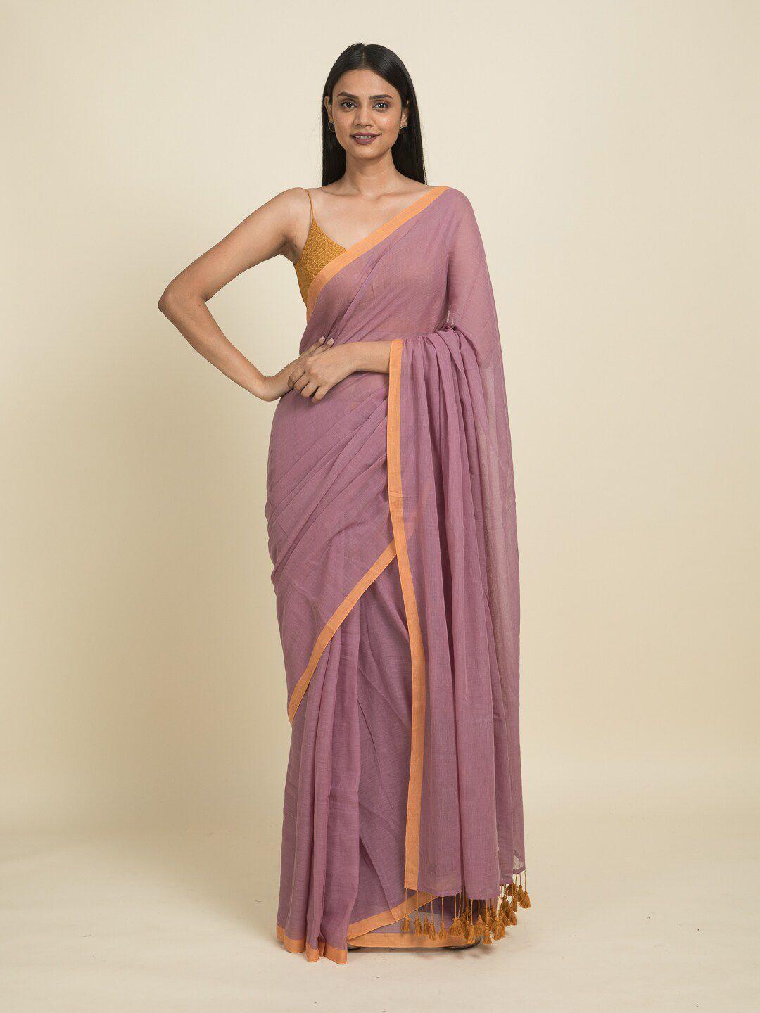 suta women lavender solid pure cotton saree