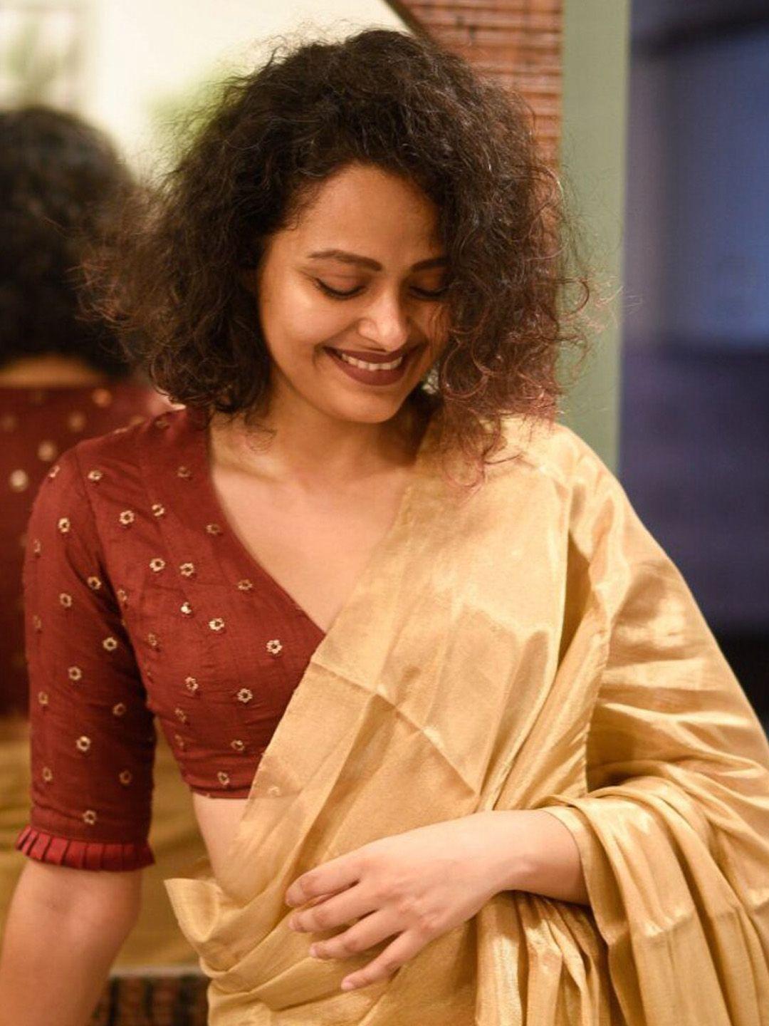 suta women maroon  embellished saree blouse
