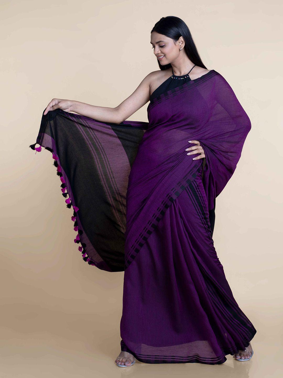 suta women purple & black cotton modal saree
