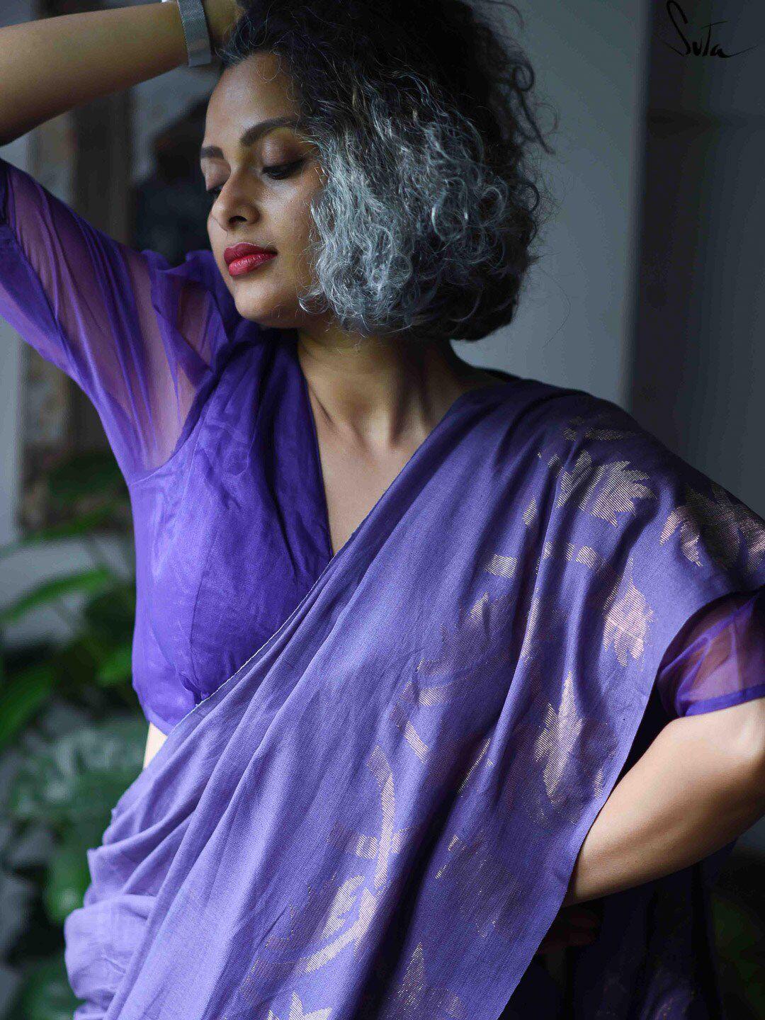 suta women purple solid saree blouse