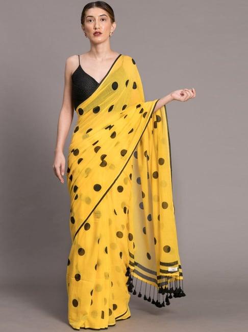 suta yellow cotton polka dots saree without blouse