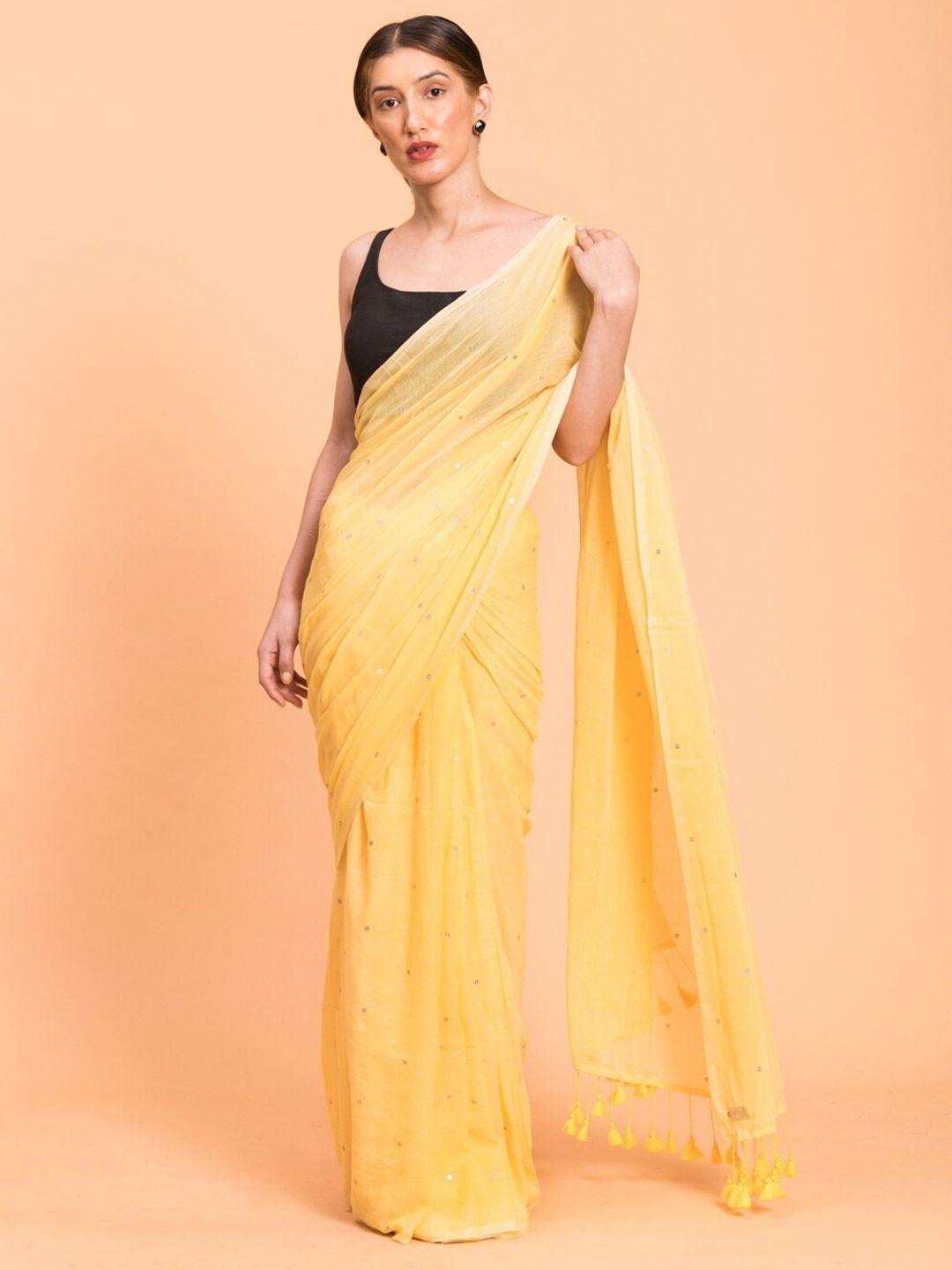 suta yellow pure cotton embellished saree
