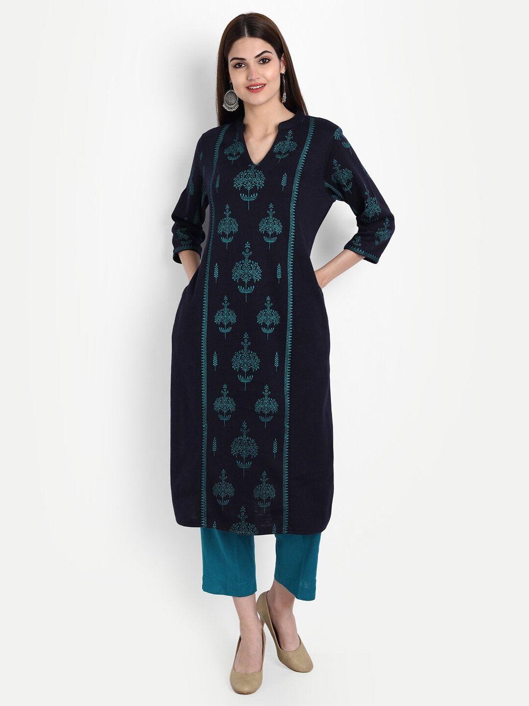 suti ethnic motifs printed woollen kurta