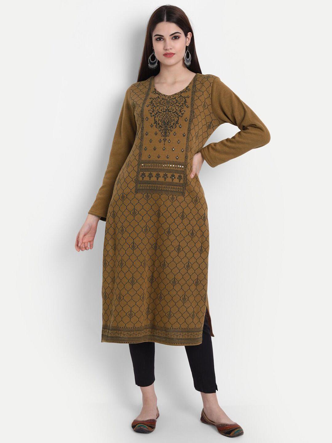 suti women brown & black ethnic motifs printed straight kurta