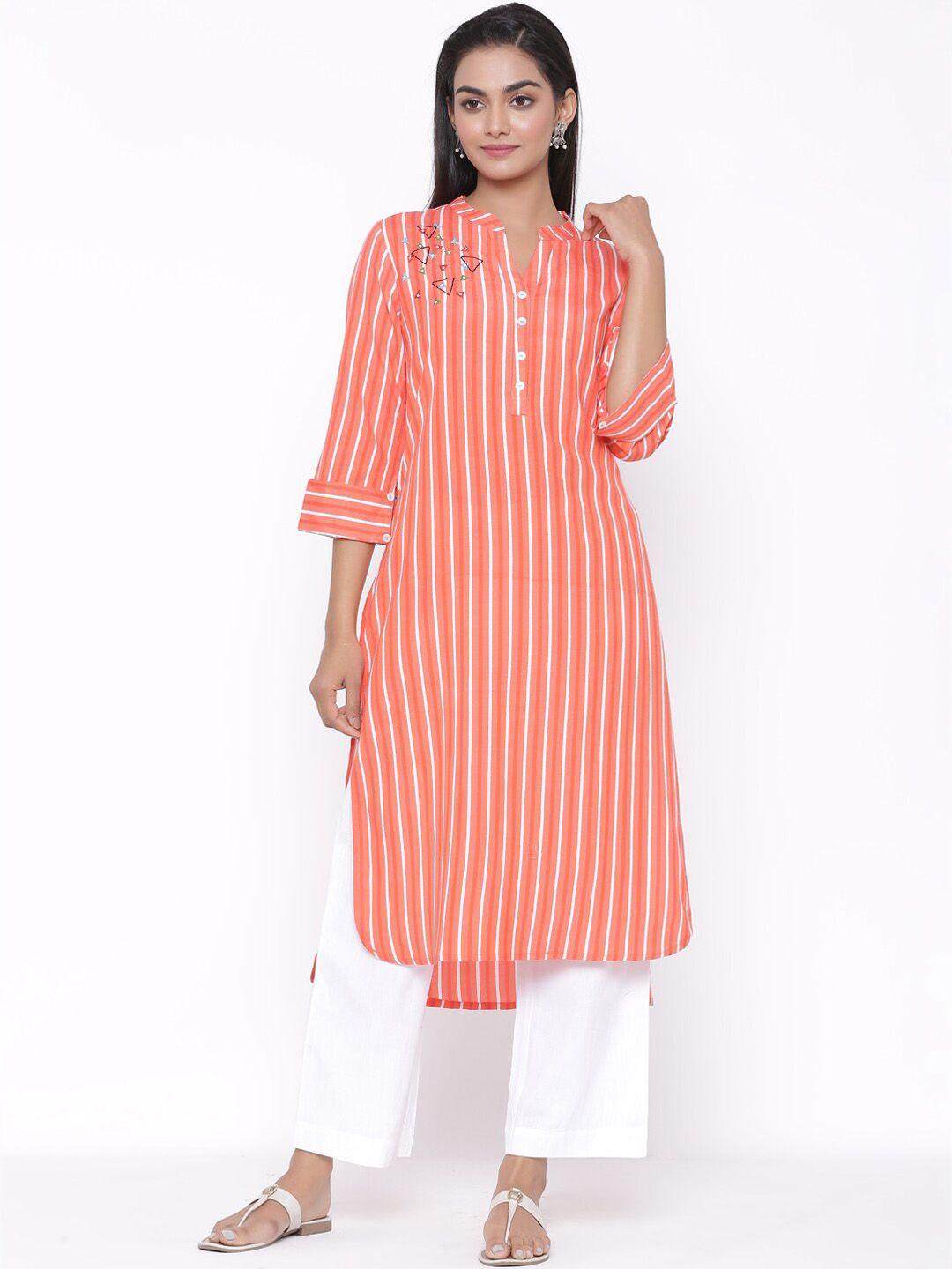 suti women peach-coloured striped kurta with palazzos