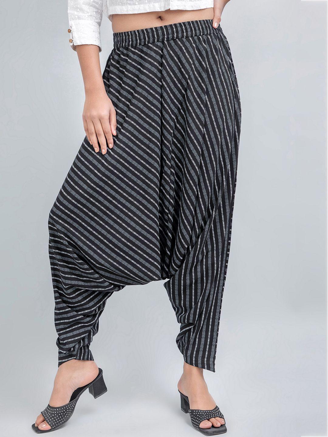 suti women striped mid rise cotton drop crotch trousers