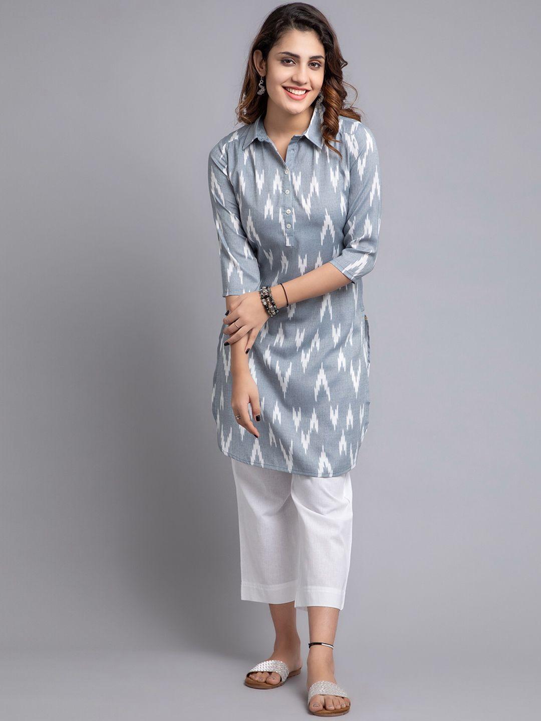 suti abstract printed shirt collar kurta