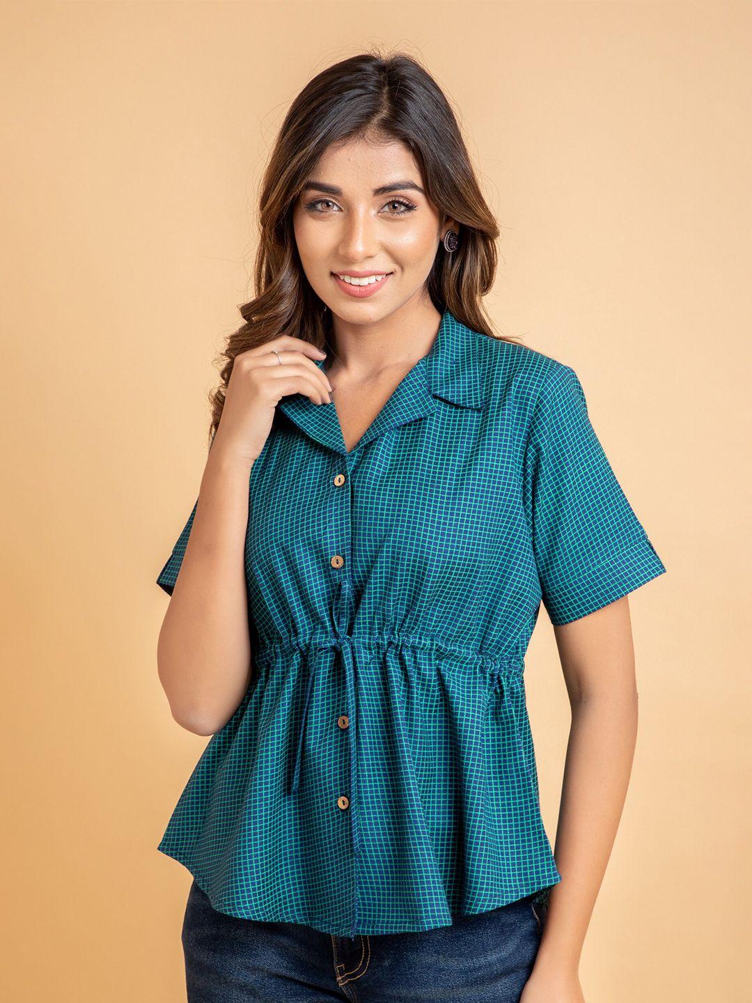 suti checked short sleeves shirt style top