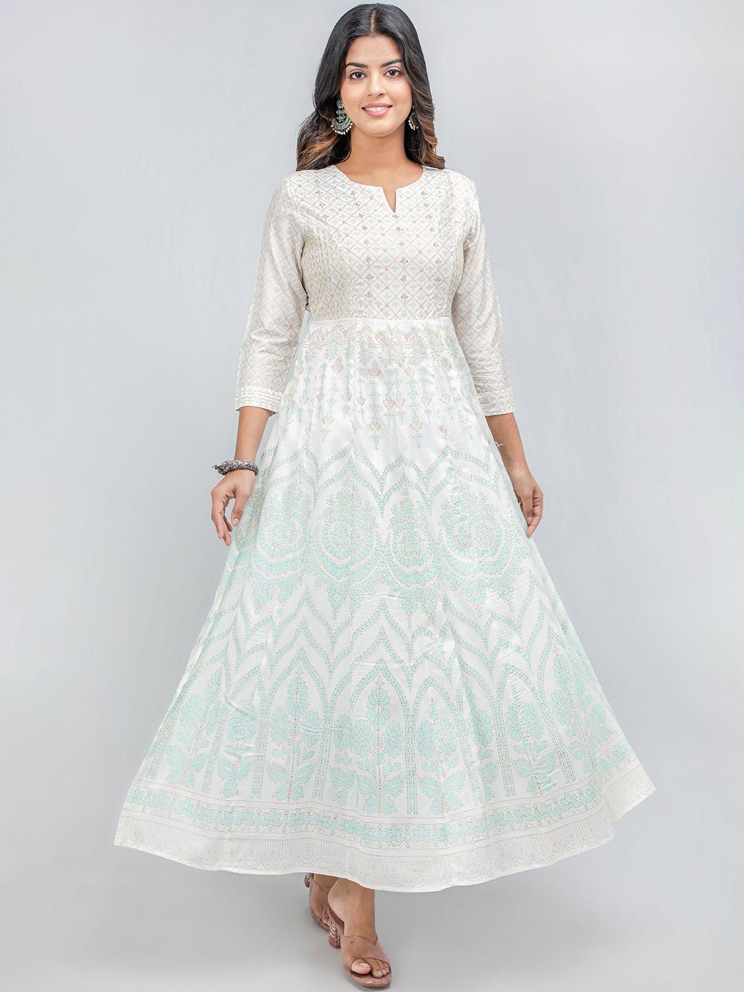 suti embroidered notched collar maxi ethnic dress