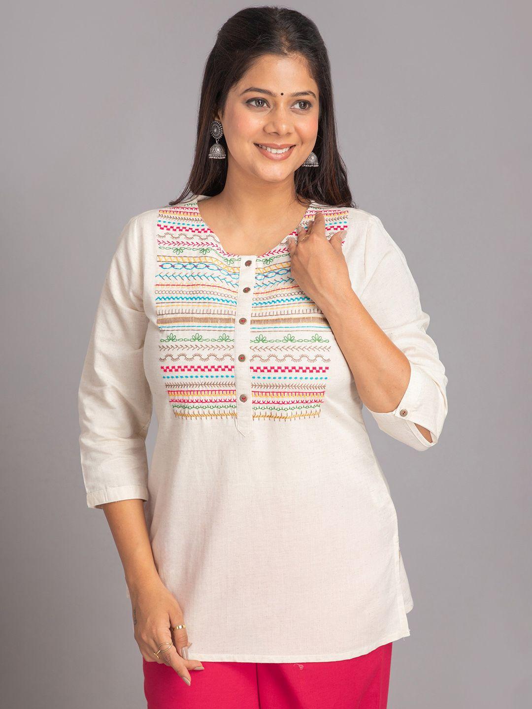 suti embroidered round neck regular top