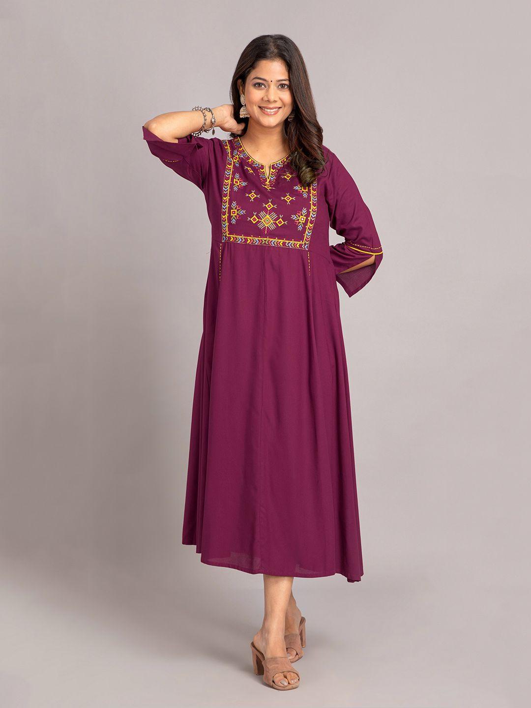 suti ethnic embroidered fit & flare ethnic dress