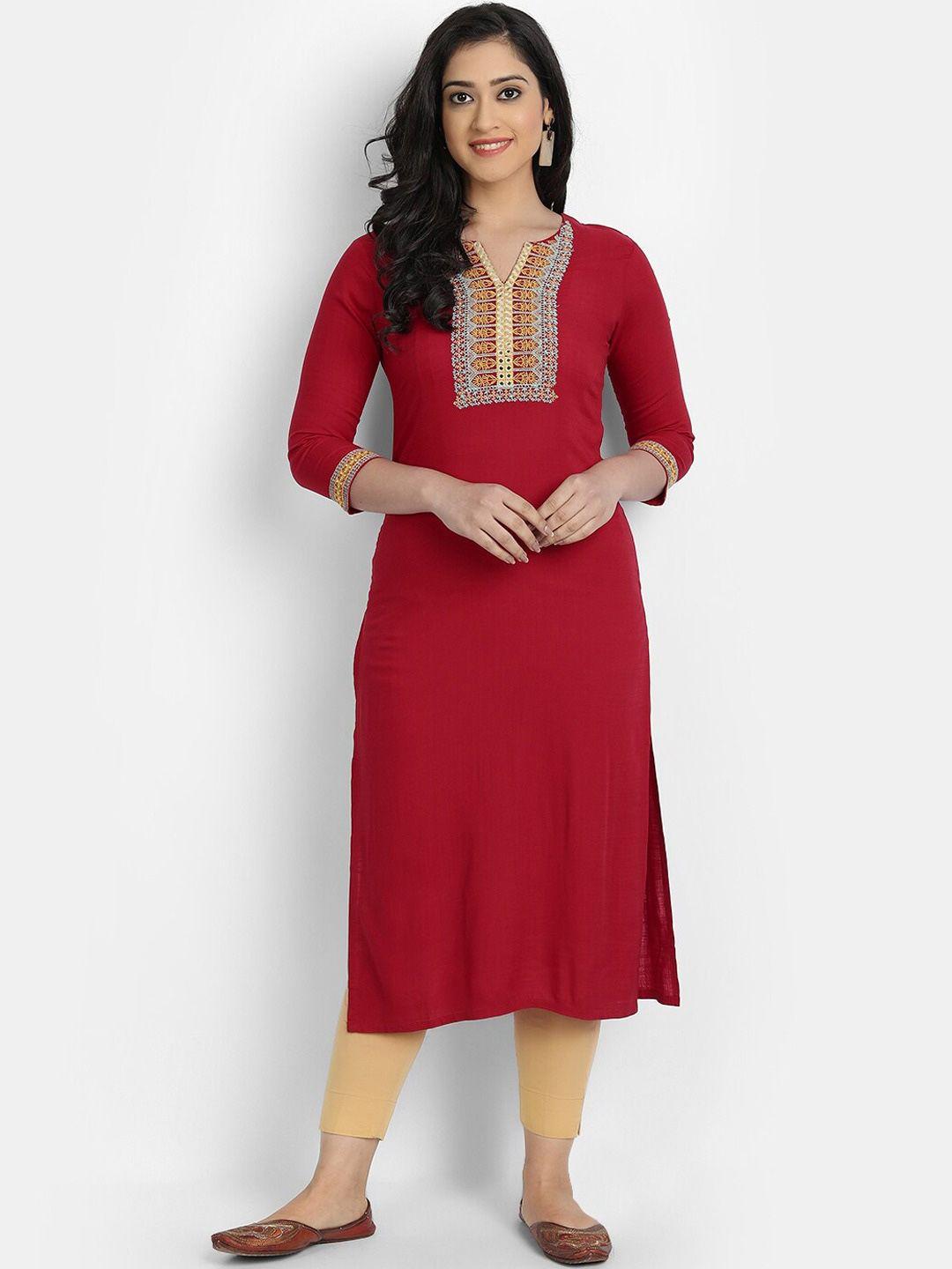 suti ethnic motif embroidered thread work straight kurta