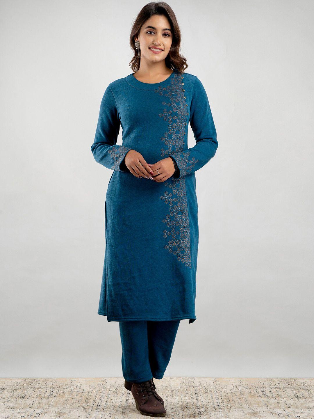 suti ethnic motifs embroidered round neck kurta with trousers