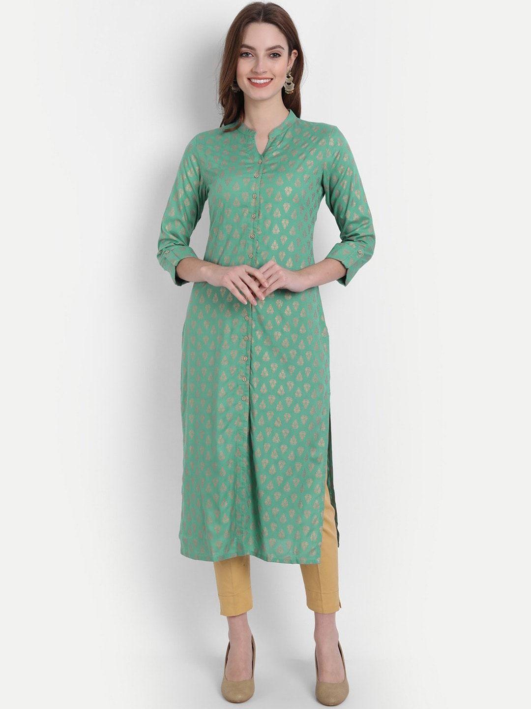 suti ethnic motifs printed mandarin collar straight kurta