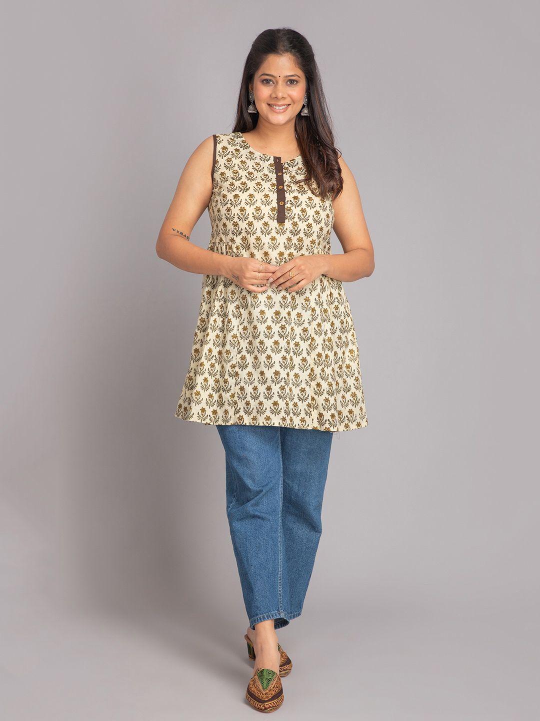 suti ethnic motifs printed pure cotton a-line kurti