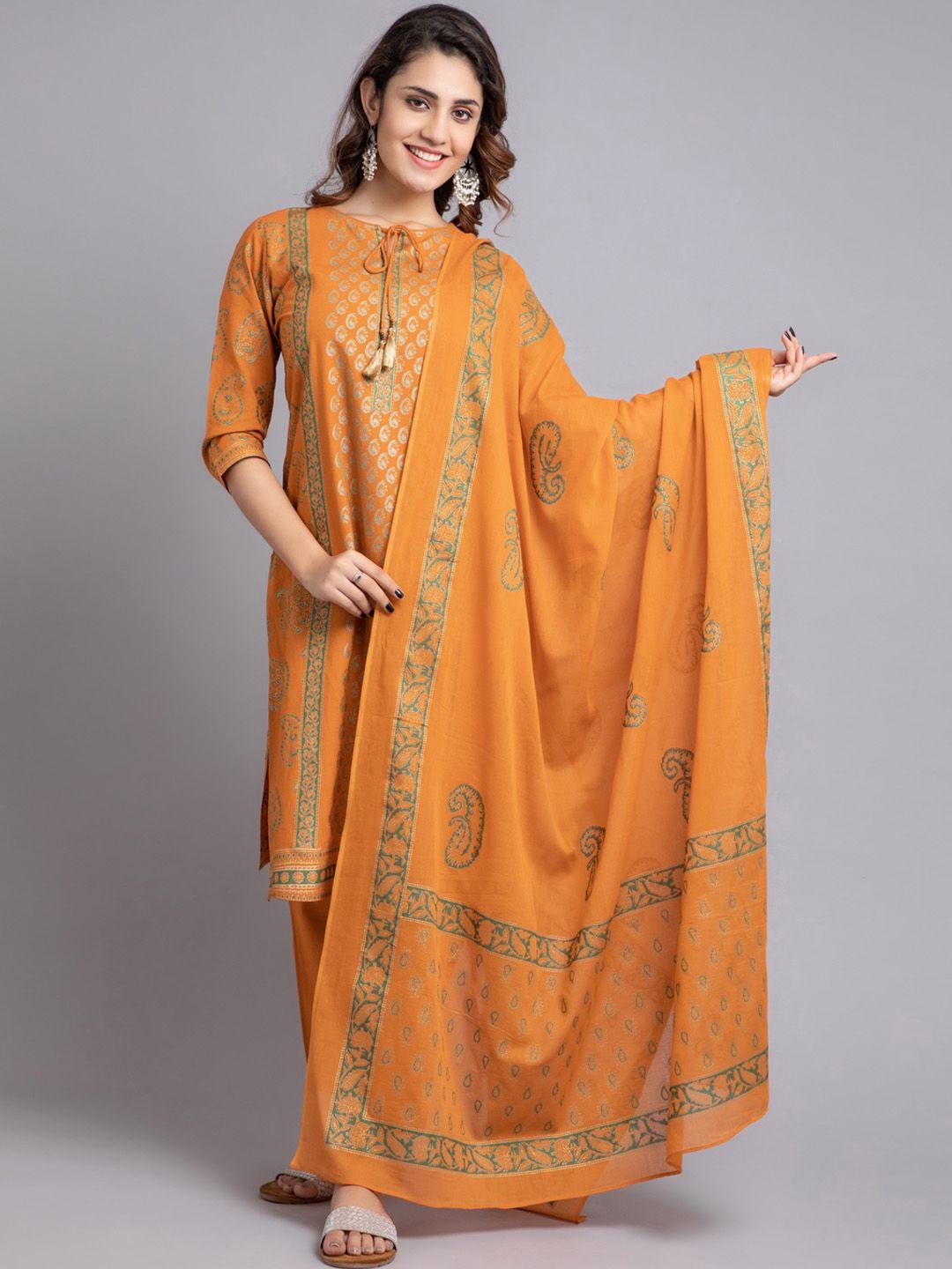 suti ethnic motifs printed regular kurta with trousers & with dupatta